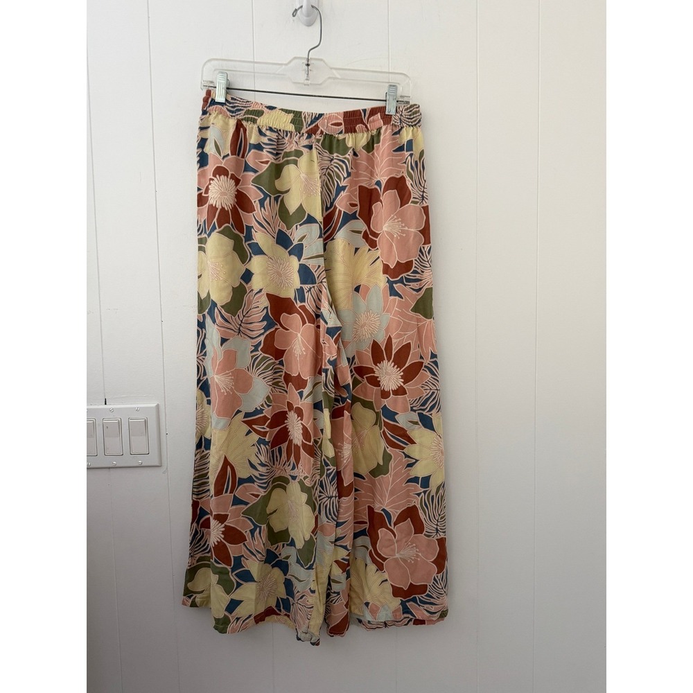 Volcom Tropicabana Floral Wide Leg Beach Pants Terracotta Sage Green Sz L